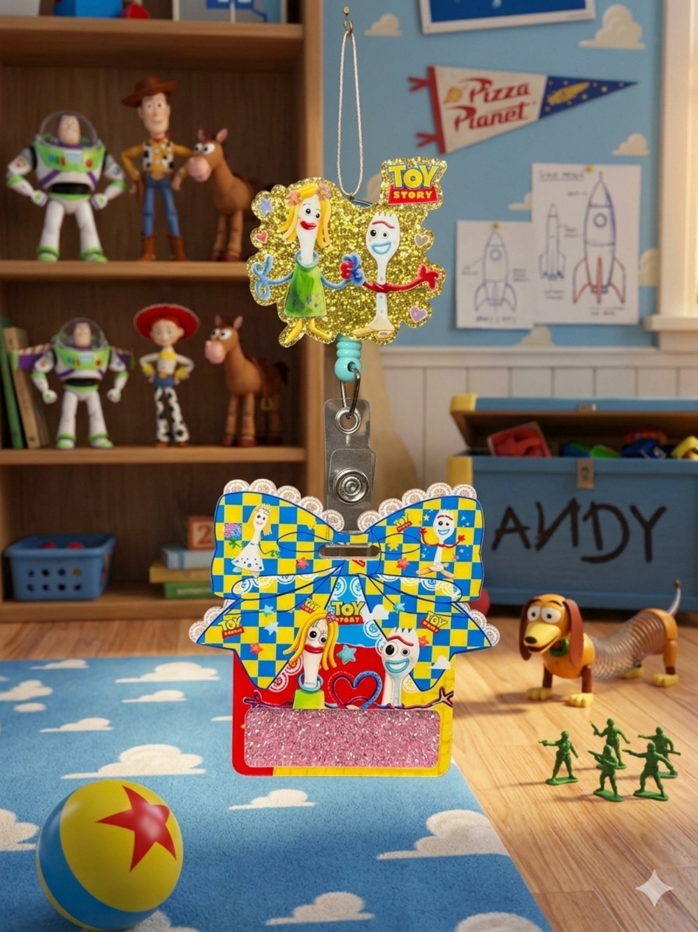 Toy Story Kids Glitter Lanyard Badge Holder – Blue & Yellow
